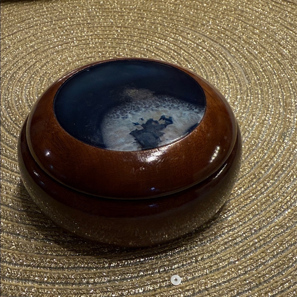 Agate Trinket Box Blue Polished Stone Brazilian
Wood Round Jewelry Keepsake Box